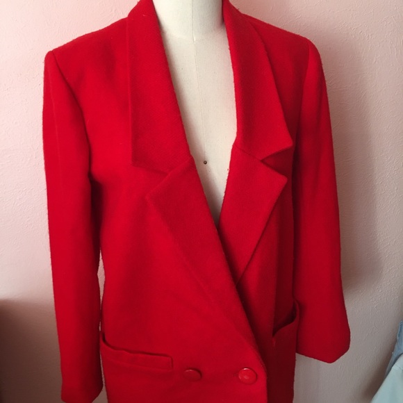 VTG 80's -90's Oversized 100% Wool Red Blazer - Picture 5 of 16